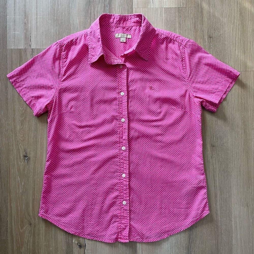 Burberry Brit Women’s Size XL Pink Polka Dot Short Sleeve Button Front Top Shirt